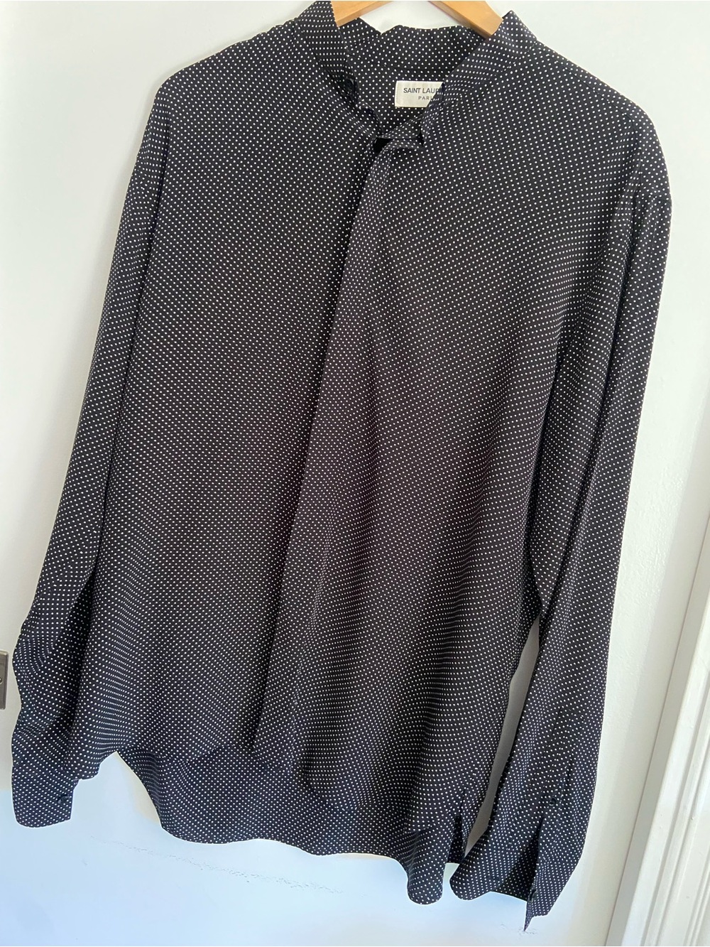 Saint Laurent Paris Micro Polka Dot Button Up Shirt Black Men’s Size Large